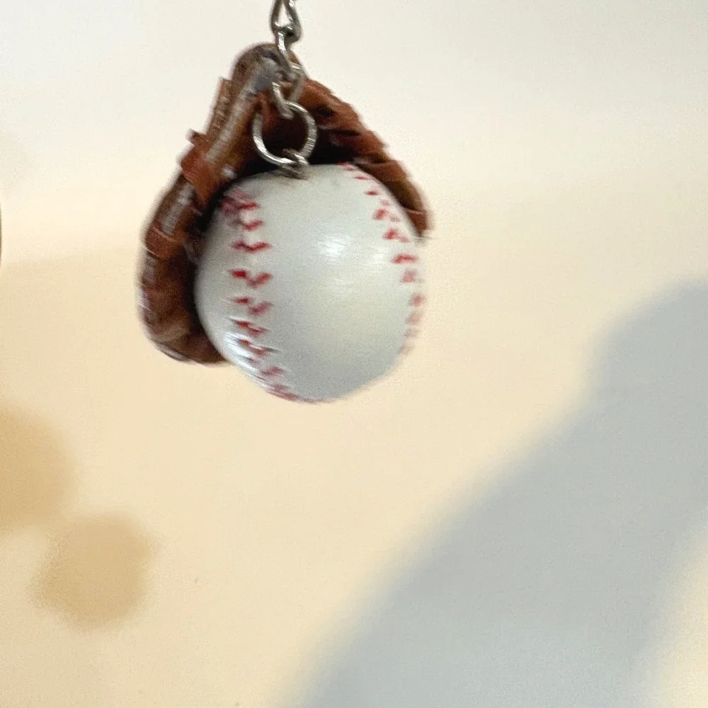 Vintage Style Baseball Glove and Ball Keychain Brown White Sports Fan Accessory